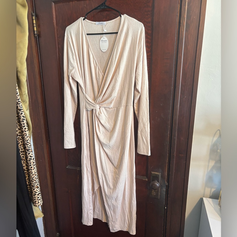 Cream Long Sleeve Wrap Dress